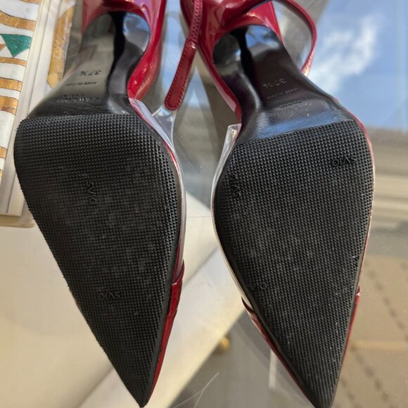 NEW Yves Saint Laurent Leather Red 37.5 EU Frida PVC Slingback sandals heels - Picture 9 of 9